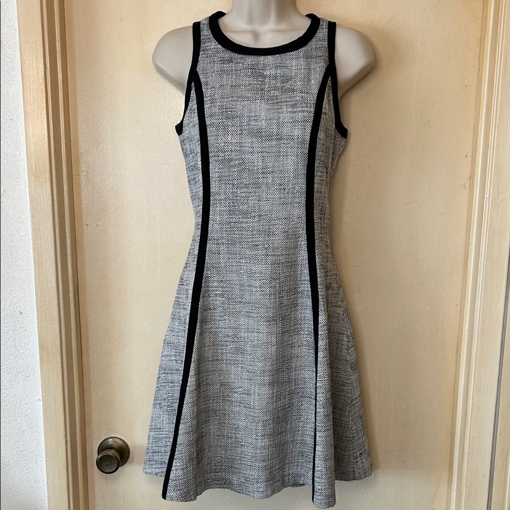 Alex + Alex Gray Tweed Mini Dress with Black Trim size S